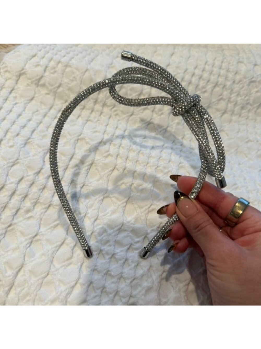Silver Rhinestone Crystal Bow Knot Flexible Headband Holiday